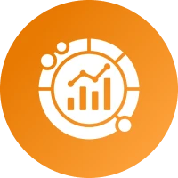 Orange circular graph with data chart.