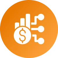 Orange circle with financial technology icon.